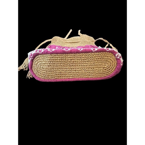 Sun ‘n’ Sand Orchid Embroidered Floral Straw Drawstring Beach Bag Tote Boho - Picture 7 of 8